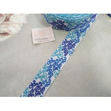 Лента репсовая 25 мм "Узоры-завитки на белом"